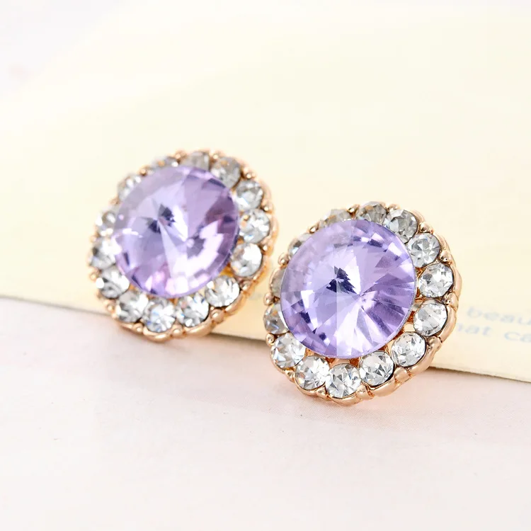 Crystal Earrings Round Candy Color Green Peridot Stones Simple Women CZ Studs Wedding Bridal Jewelry | Украшения и аксессуары