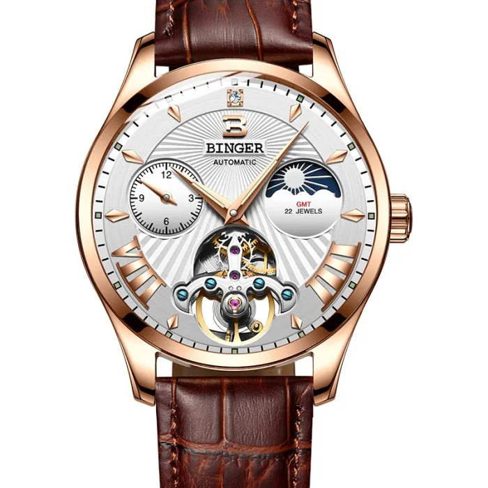 D Tourbillon Бингер Мужские часы Роскошные деловые механические часы Мужские автоматические модные водонепроницаемые сапфировые спортивные часы с скелетом - Цвет: D