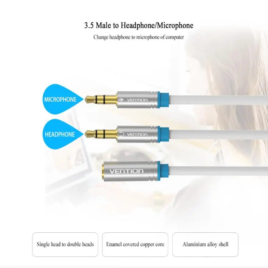 Мужские наушники Vention Venice 3 5 мм Mic Audio Cable2 кабель для наушников Z1026 Прямая поставка |