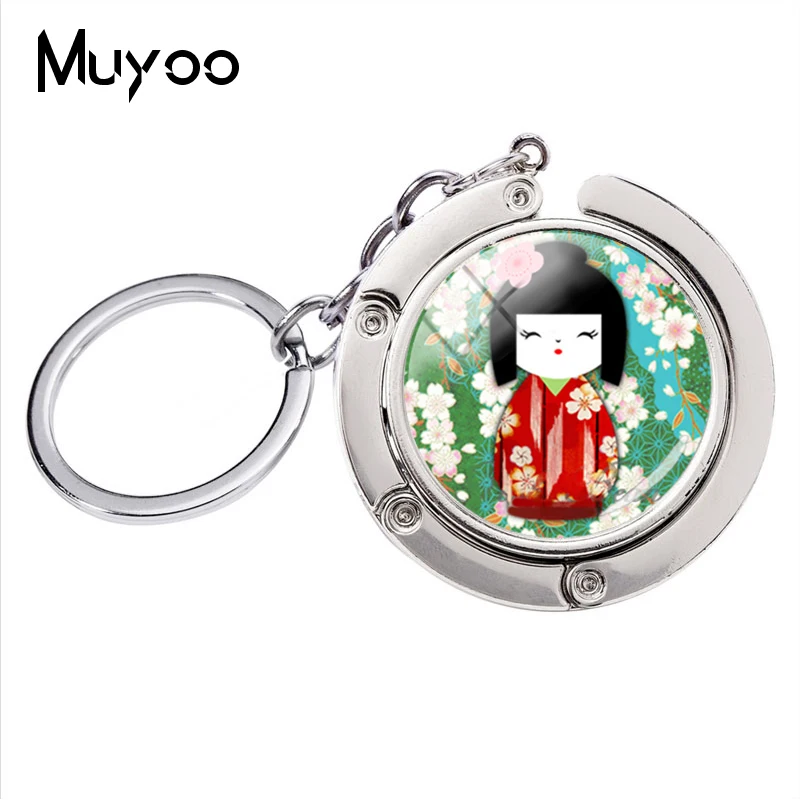 Мода японский Kokeshi брелок для ключей кимоно кукольный брелок стеклянный купол кулон ювелирные изделия браслет держатель для ключей для женщин