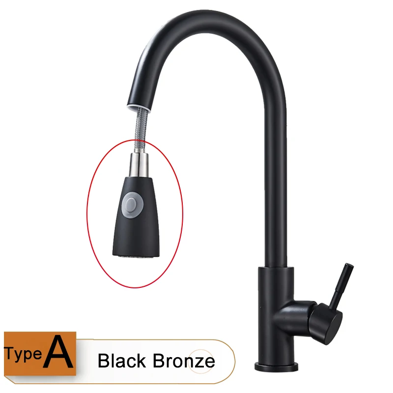 Black Bronze A Матовый никелевый выдвижной кухонный кран с двойной функцией распылителя, краны для воды с одним отверстием, кран для горячей и холодной кухни - Цвет: Black Bronze A