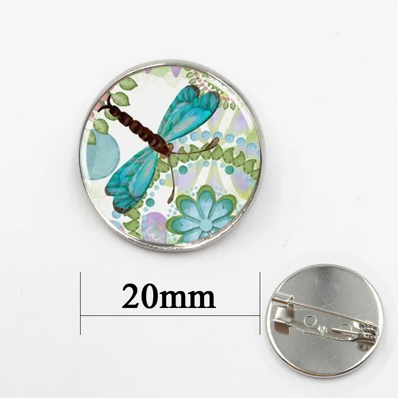 2017 New Animal Brooch Dragonfly Art Picture Round Glass Dome Brooches Pins For Suit Sweater Handmade Jewelry | Украшения и