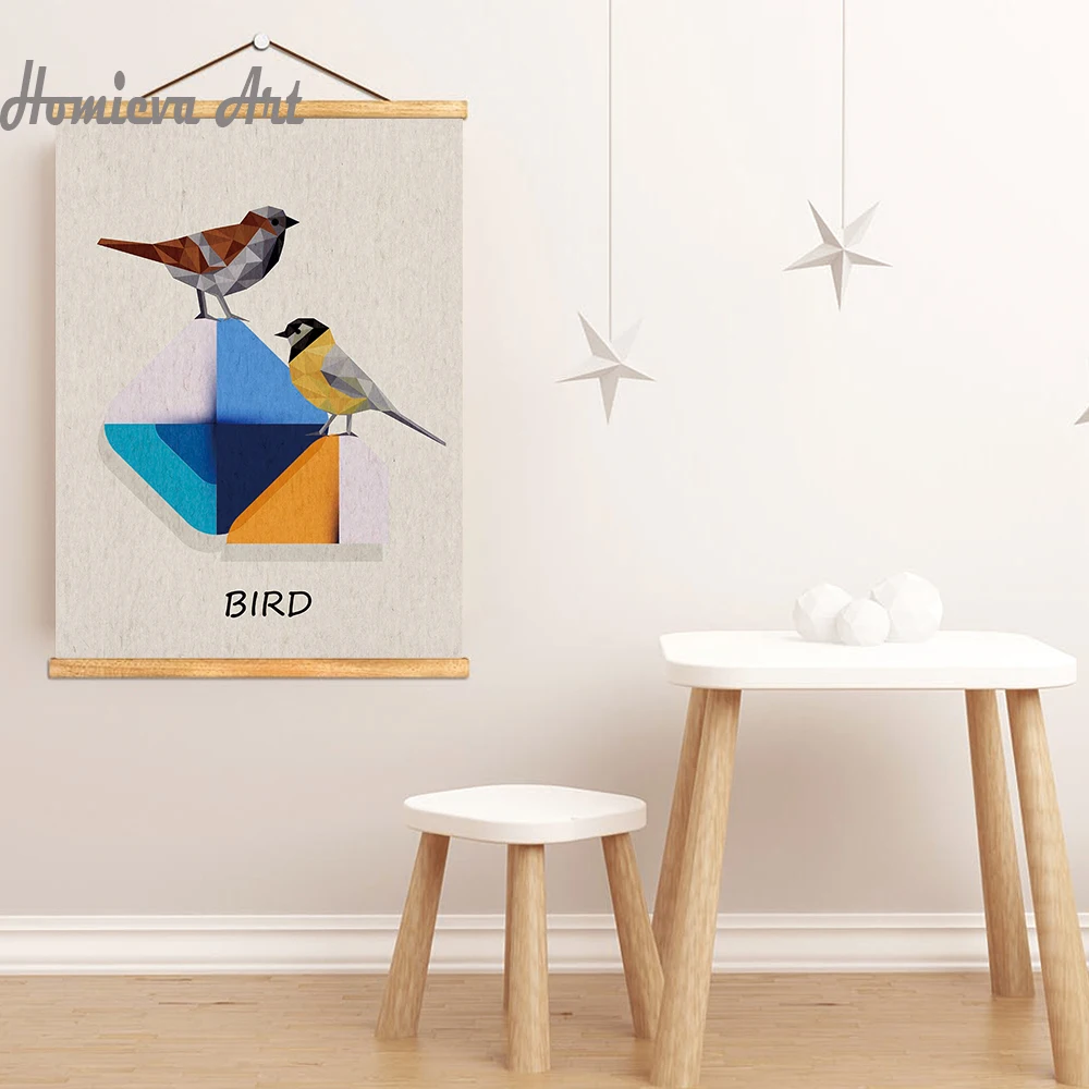 Красочные абстрактные геометрические узоры животные плакат печать птица холст