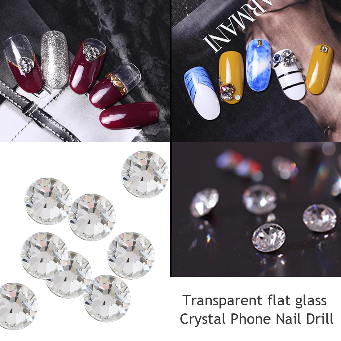 Цветной стеклянный кристалл для ногтей Круглый посеребренный мобильный телефон