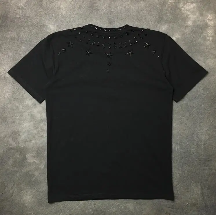 Новинка 2017 мужские футболки с заклепками в виде звезд металлической дрелью стиле