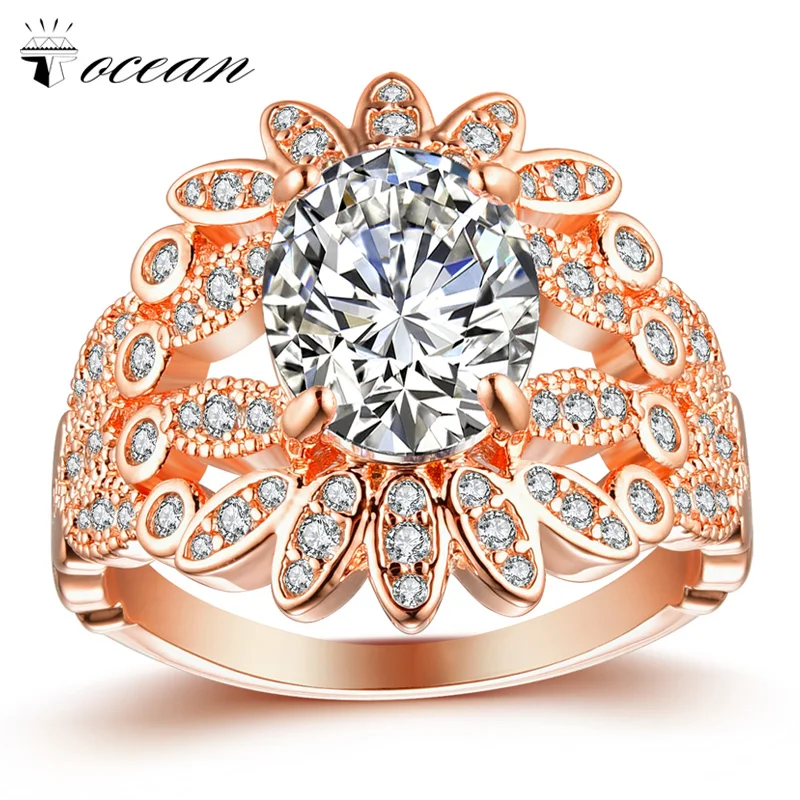 Женское кольцо Tocean розовое золото с цветком кубическим цирконием AAA в стиле ретро