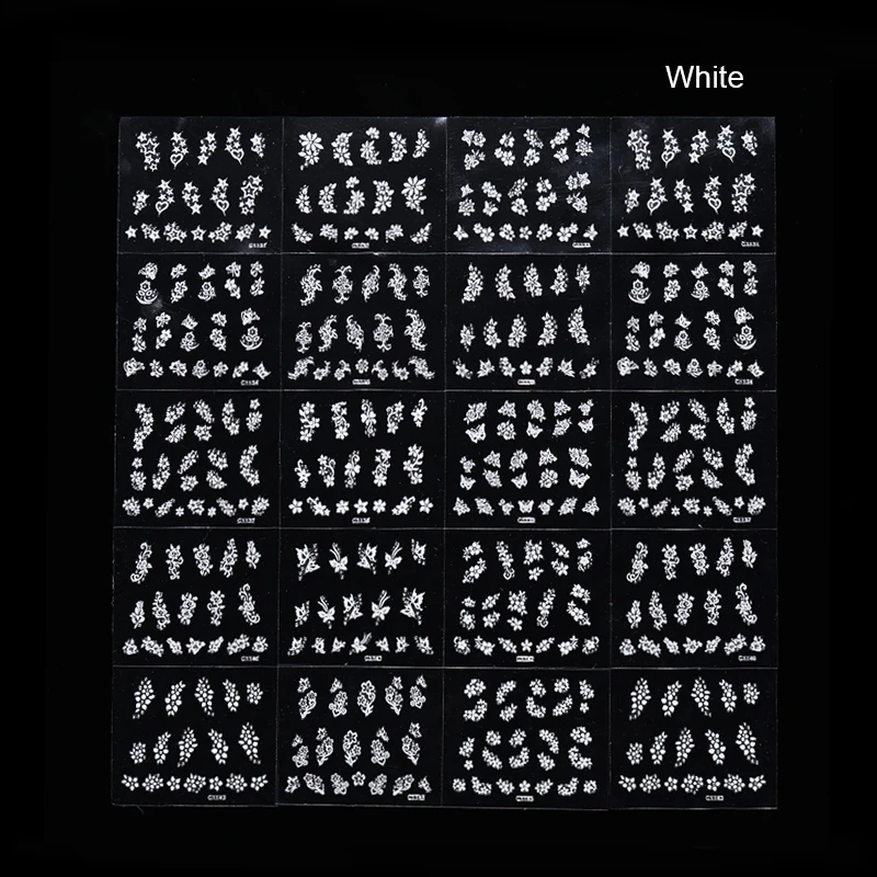 White 3D наклейки для ногтей Клей переводные наклейки для ногтей черный белый смешанный принт Цветы DIY украшения для ногтей аксессуары - Цвет: White