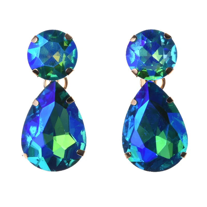 Блестящие разноцветные капли воды с украшением в виде кристаллов серьги для