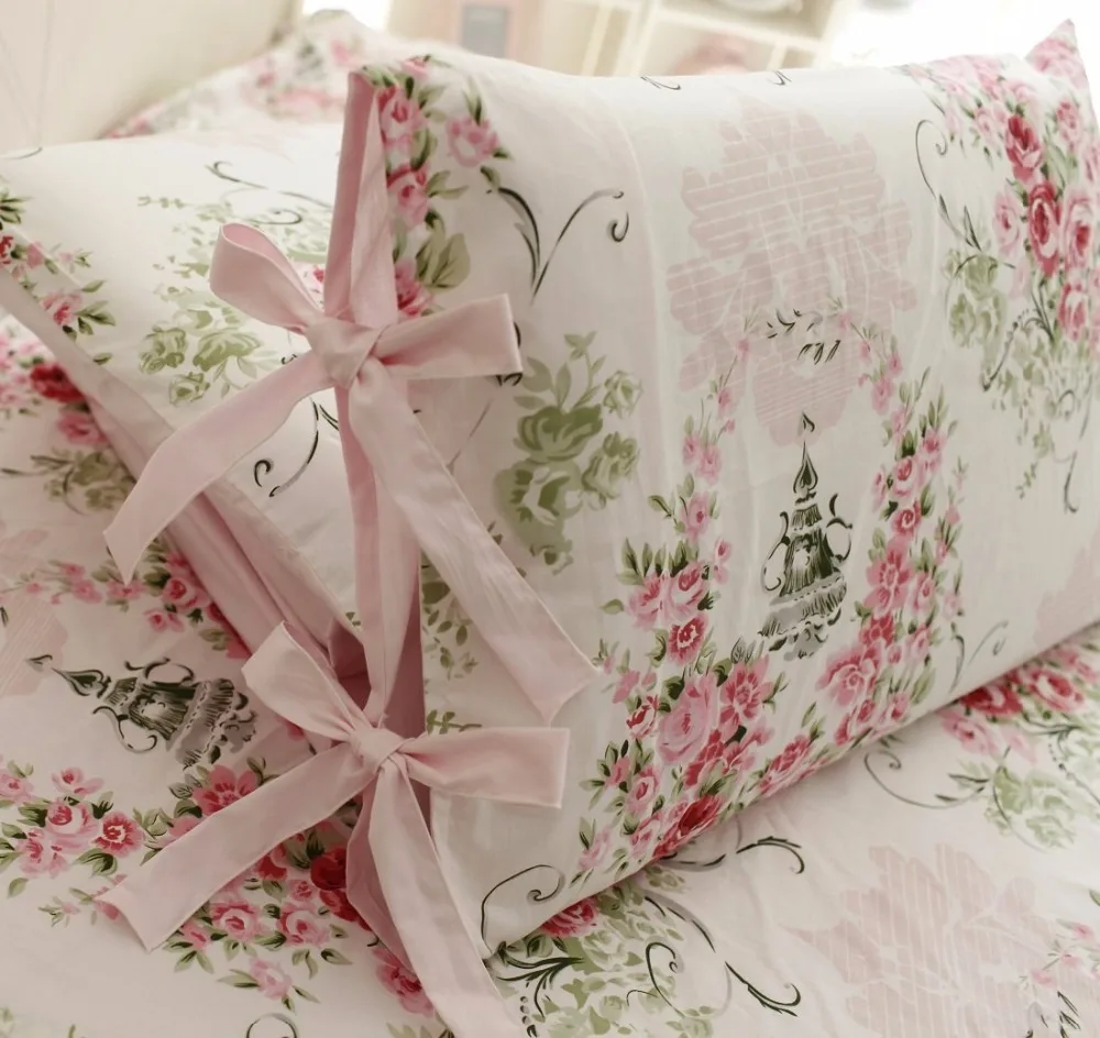 FADFAY Cotton Rose Floral Print Bedding Sheet Sets 4-Piece California King Size Shabby Flat With Pillow Cases Bed Set | Дом и сад