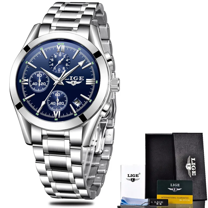

LIGE New Mens Watches Top Brand Luxury Fashion Business Quartz Watch Men Waterproof Full Steel Clock Male Dress Wristwatches+box