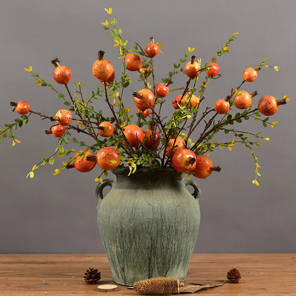 

74cm 4 Heads Artificial Fruits Fake Fruit Glass Berries Pomegranate Red Bouquet Stamen Christmas Decorative Double Heads