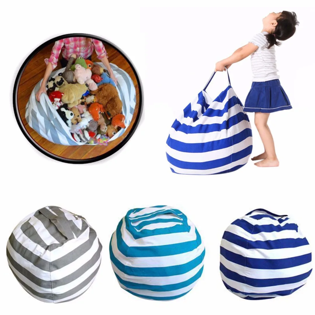 

New 1.4/2m Cotton Kids Stuffed Animal Toy Bean Bag Storage Pouch Soft Stripe Fabric Chair