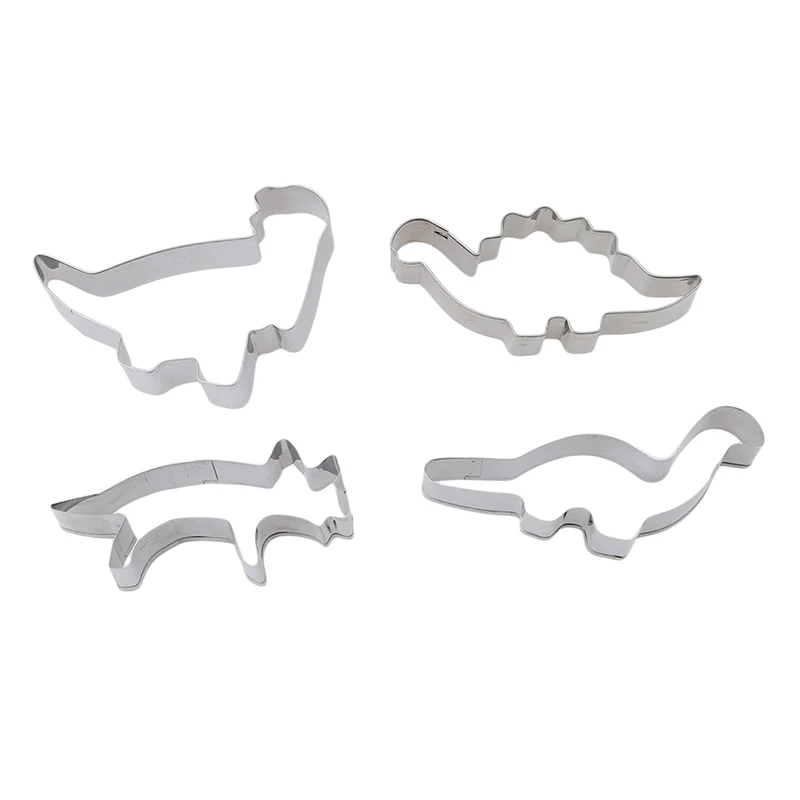 4Pcs/Set Silver Stainless Steel Dinosaur Animal Fondant Cake Cookie Biscuit Cutter Decorating Mould Pastry Baking Tools | Дом и сад