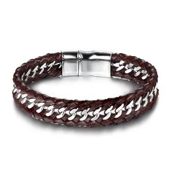 Leather Braid Bracelet Knitted Magnetic Clasp 2