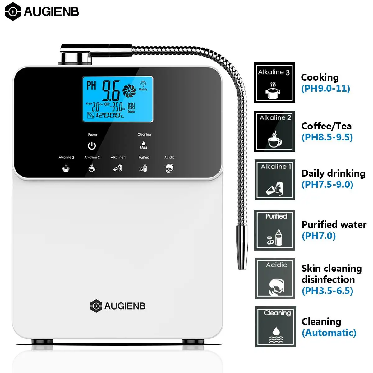 AUGIENB ЖК-ионизатор воды очиститель машина PH 3,5-11 Щелочная кислота 5 настроек воды 12000 литров авто-Очистка фильтр для воды