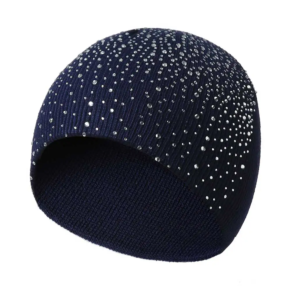 Beanies шапка для женщин зима 2018 теплая вязаная шапочка дам однотонная со стразами