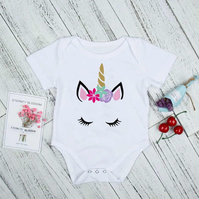 Детский комбинезон с короткими рукавами буквенным принтом розовый единорог 3D