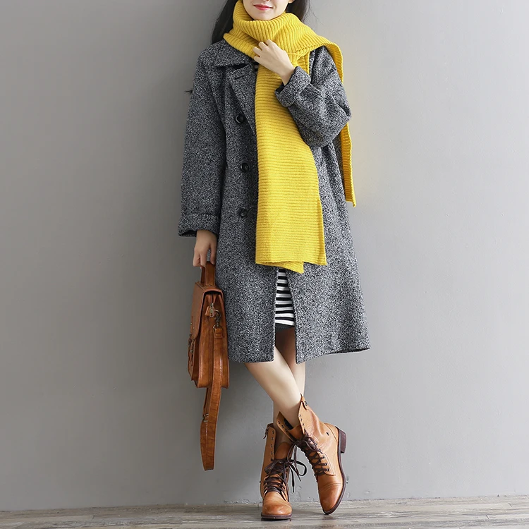 2017 Новинка зимы ретро сплошной цвет средней длины шерстяная куртка Для женщин с