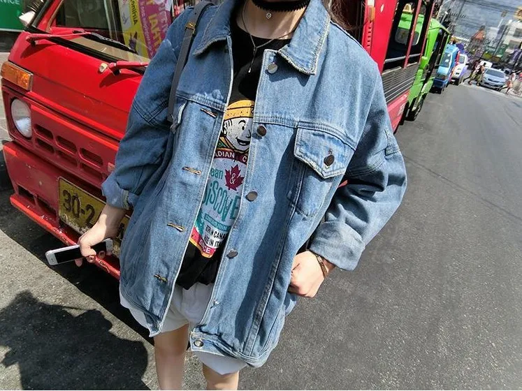 Весна 2018 новое платье для колледжа свободное Ковбойское пальто joker BF с эффектом