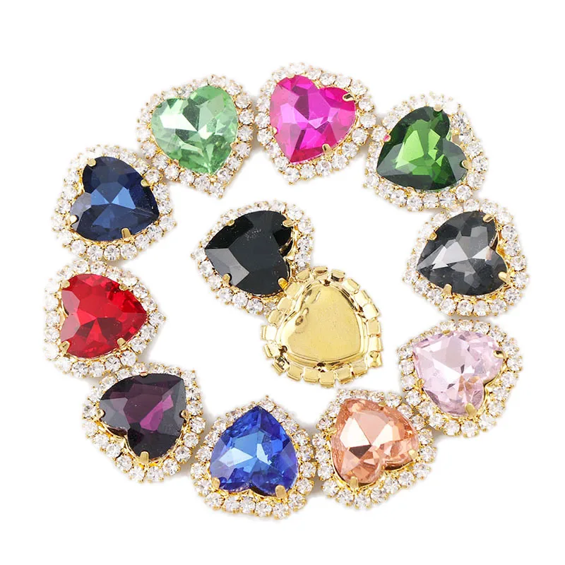 12 мм Золотое сердце пришить с бусинами из цветного стекла камня коготь