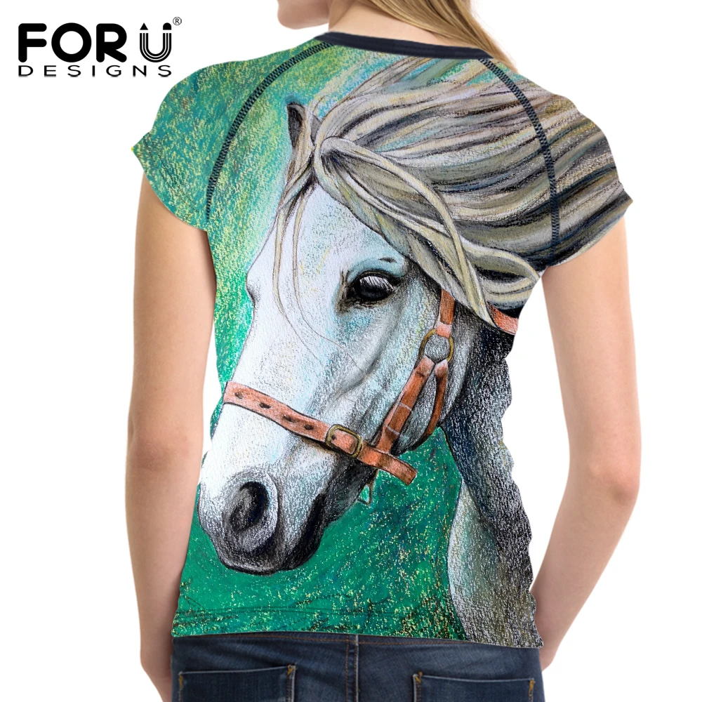 FORUDESIGNS/прохладный лошадь для женщин Летняя брендовая футболка женские туфли из