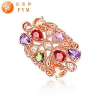 new arrival colorful zircon wide ring luxury brand rose gold color hollow cz crystal women ring jewelry size 6 7 8 9