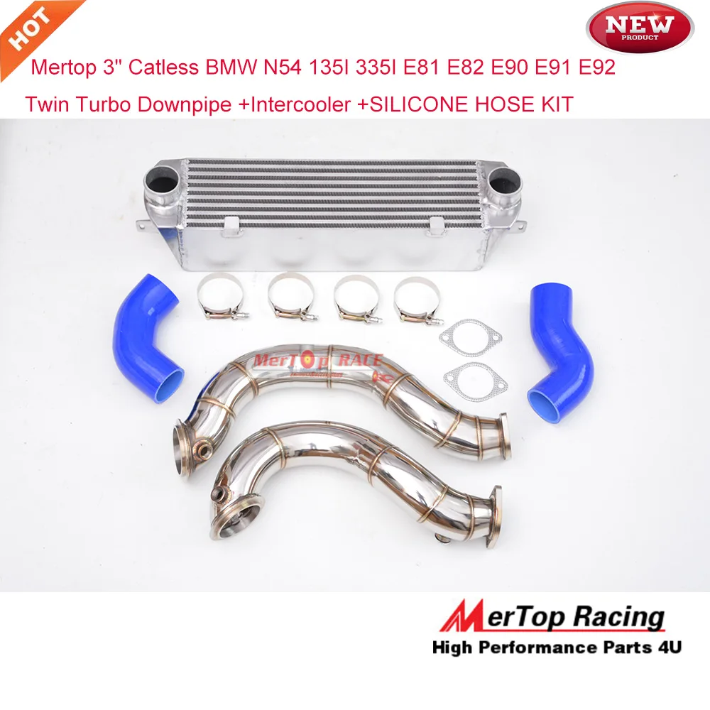 Mertop 3 &quotCatless N54 E90 E91 E92 E82 E81 335i 135i Twin Turbo Downpipe + Intercooler силиконовый шланг в комплекте