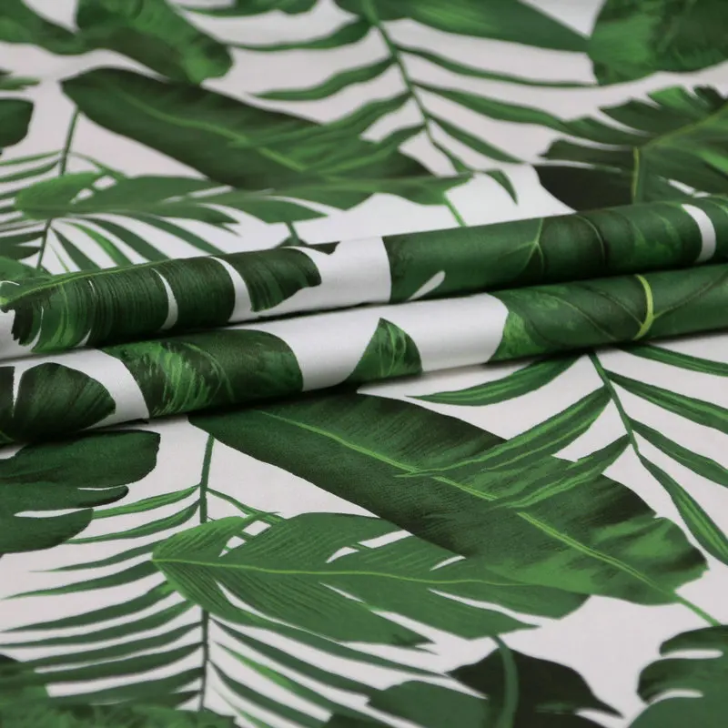 Хорошая Белая/зеленая ткань с измерительным принтом банановых листьев из