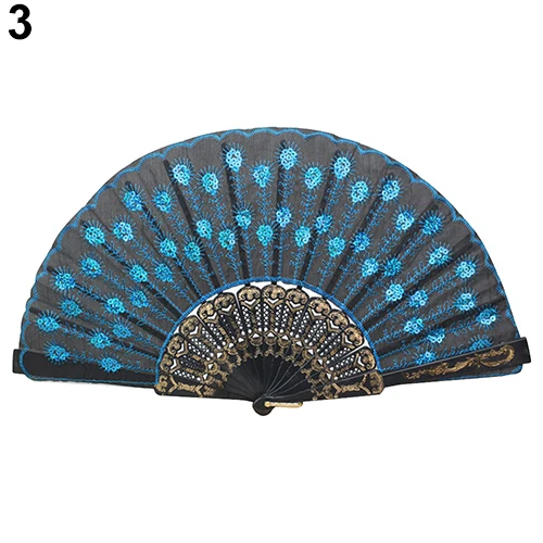 Расшитый блестками ручной кружевной цветочек складной веер для танцев свадьбы