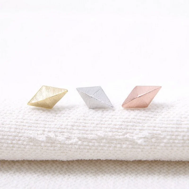 

Simple Designed Gold Silver Pink Gold Rhombus Studs Earrings for Women Free International Shipping