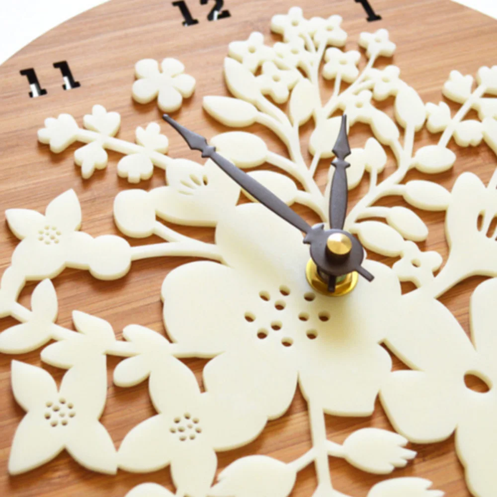 1 Pcs Acrylic Wall Clock Modern Design Flower 3D Sticker Creative Nordic Clocks Imitation Wood Clocks Wall Watch Home Decor
