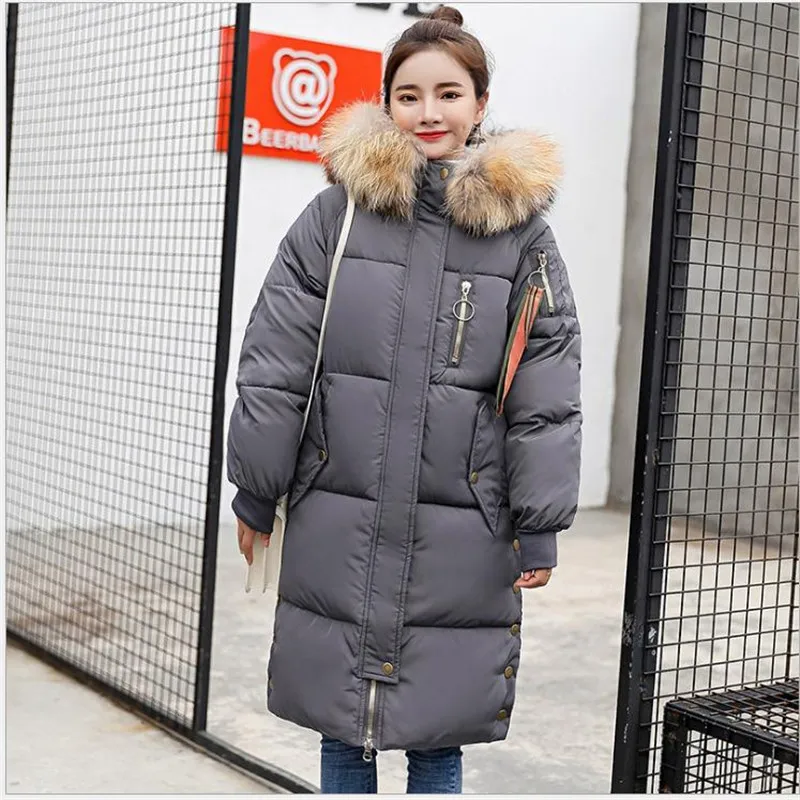 Plus Size 3XL 2018 Fashion Winter Women Thicken Parkas Medium-Long Hooded Large Fur Collar Down Cotton Jacket Warm OuterwearQ418 | Женская
