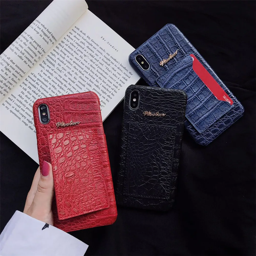 Crocodile skin phone case For iphone 6 6S 7 8 Plus XR X XS MAX case Leather shot Half pack slell holder Card Hard shell cover