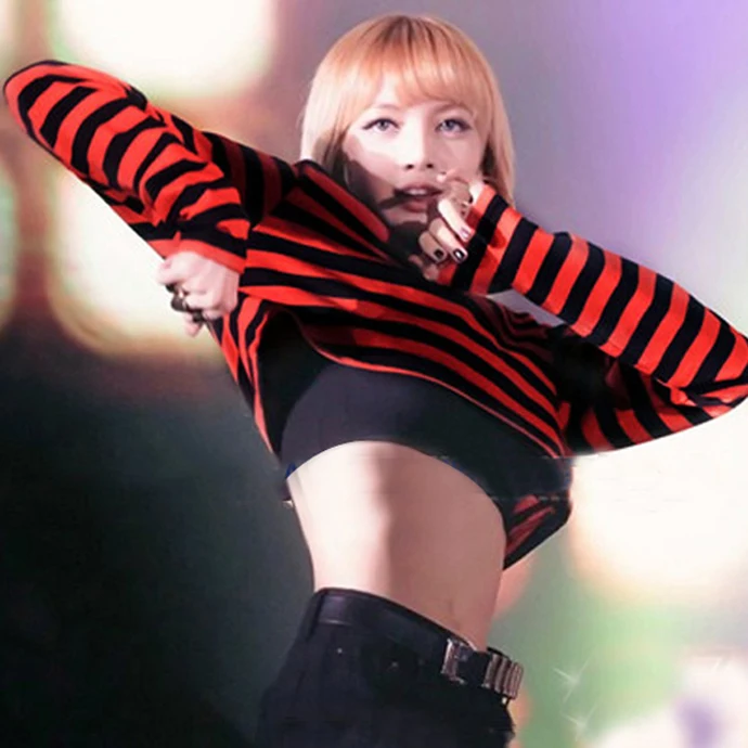 Kpop черные розовые короткие полосатые толстовки, женские пуловеры с длинным рукавом, хип-хоп толстовка с высокой талией, женская Танцевальная студия, Корейская одежда