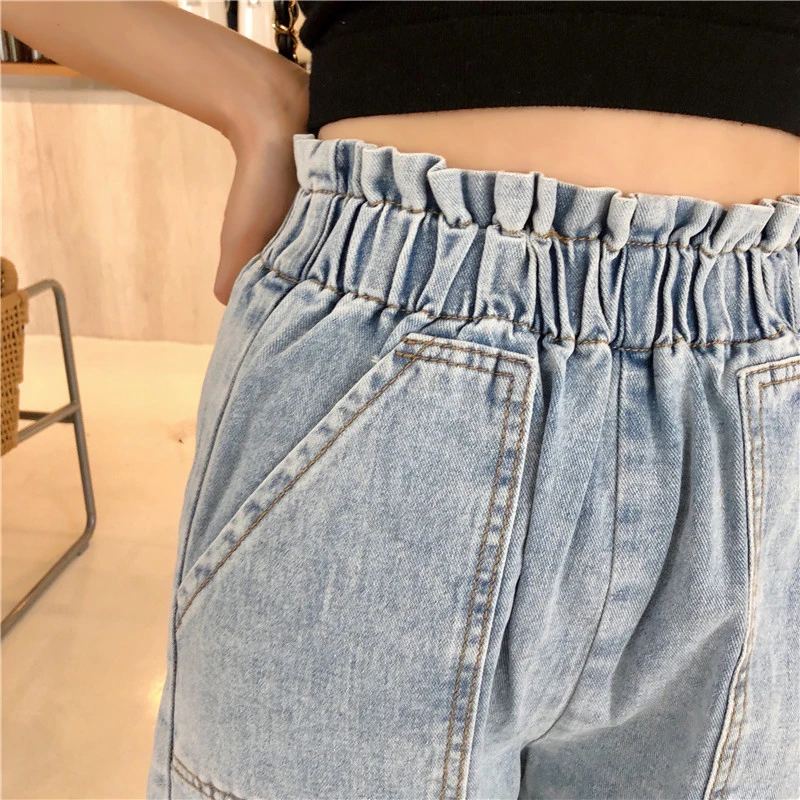 Летние резинка на талии большие карманы Для женщин Джинсовые шорты женские