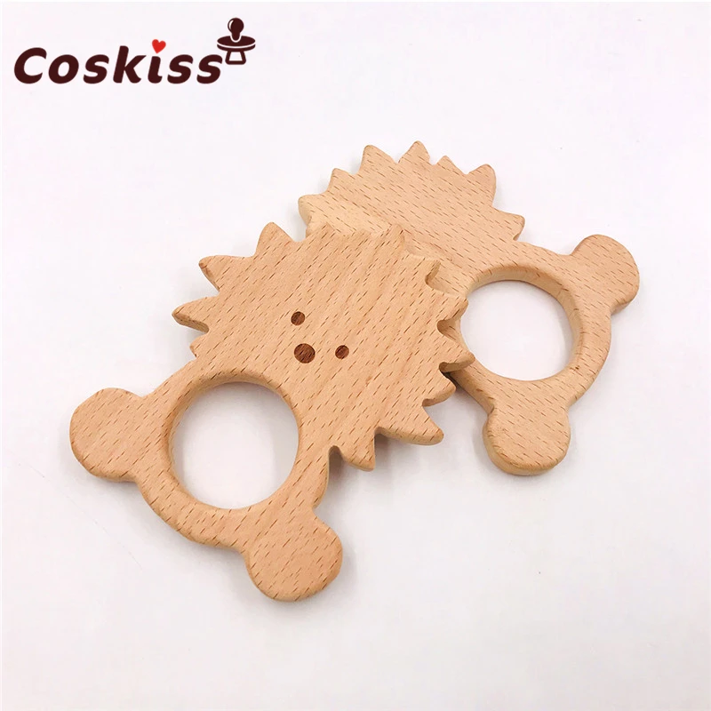 Mordedor org&aacute;nico de madera para beb&eacute;, mordedor de Le&oacute;n Natural, juguete de agarre para dentici&oacute;n, regalo para Baby Shower-3