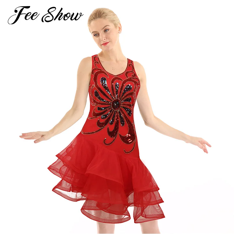 Женская Блестящая Цветочная блестящая юбка с оборками сетчатая Асимметричная