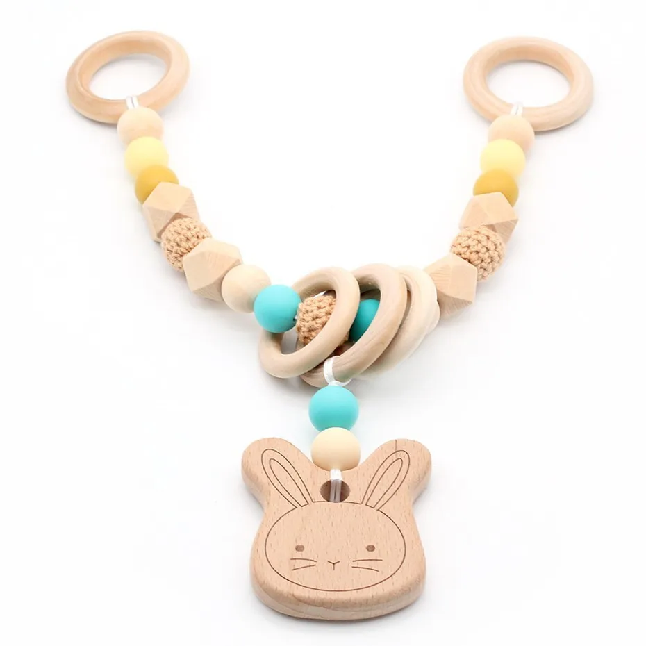 Rabbit Новые DIY детские игрушки крючком цепь коляски зажим для коляски силиконовые деревянные Прорезыватели для зубов бусины новорожденных крючком бусины игрушки для коляски - Цвет: Rabbit