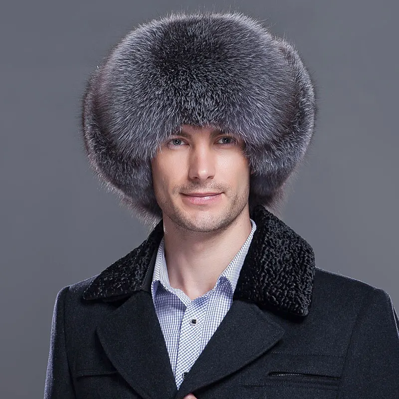 Новые мужские зимние теплые шапка из натурального меха лисы шляпа защита ушной