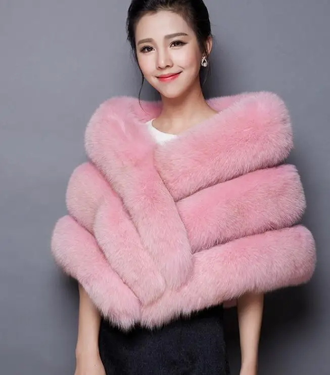 Pink Новинка, настоящий Полный Пелт, Лисий мех, шубы, мостик, Женское пальто, Лисий пончо, свадебное, натуральный мех, накидка, зимняя, белая, настоящий Лисий мех, шаль - Цвет: Pink
