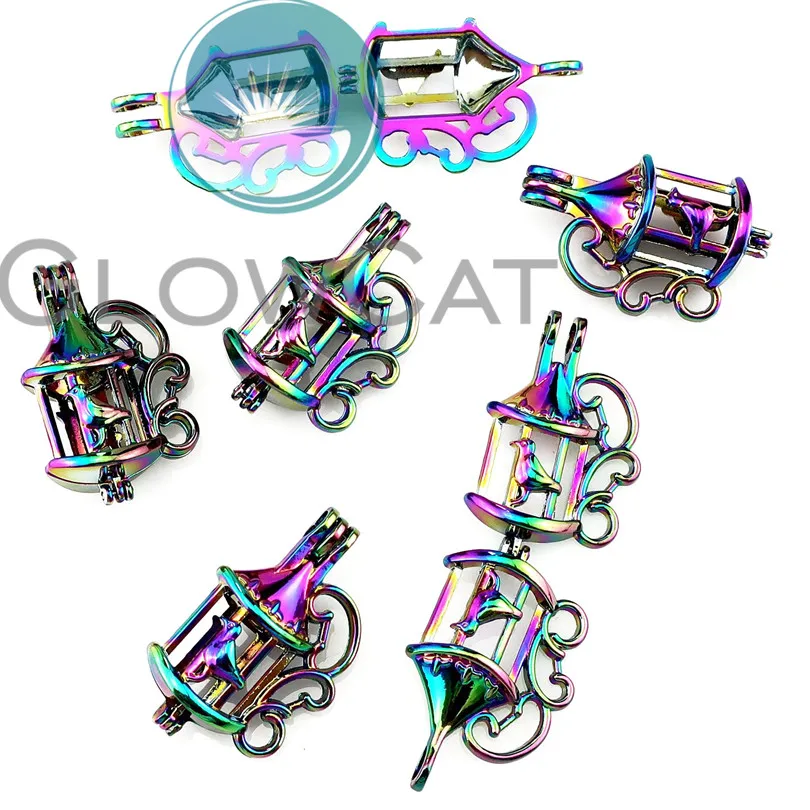 R-C687 Rainbow Colors Bird Cage Beads Pendant Perfume Diffuser Aromatherapy Pearl Locket Necklace | Украшения и аксессуары