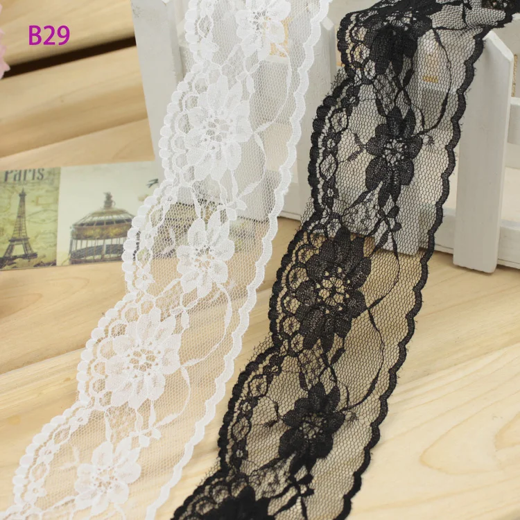 Черная эластичная лента из органзы 7 см 10 ярдов|lace ribbon black|black lace ribbon10 yard |