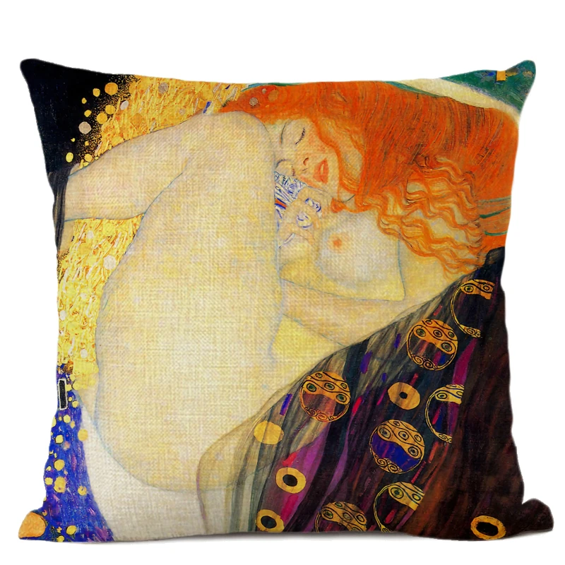 Льняная наволочка для подушки Gustav Klimt The Kiss в стиле ретро, декоративная наволочка с масляными рисунками, наволочка для домашнего декора