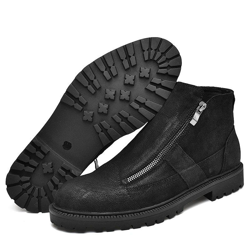 Fotwear мужские ботинки из кожи с натуральным лицевым покрытием Мужская Рабочая обувь черного цвета Зимние плюшевые ботинки на молнии с мягкой подкладкой из микрофлиса для дополнительного тепла
