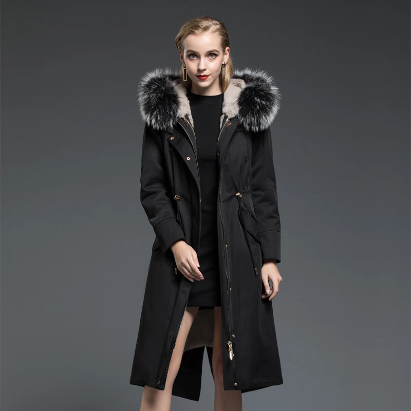 AYUNSUE Parka Real Fur Coat Female Natural Rabbit Liner Long Coats Winter Jacket Women Raccoon Collar Warm Parkas MY3501 | Женская