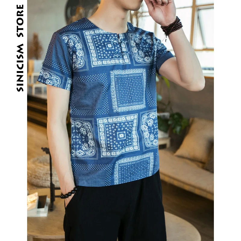 Sinicism магазин человек Этническая Стиль Футболка с принтом Мужские Лето Хлопок