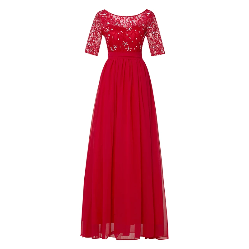 Tanpell fashion plus вечерние платья охотник совок линии длиной до пола платье шифон с половиной рукавов кружева бисером длинное вечернее платье - Цвет: red