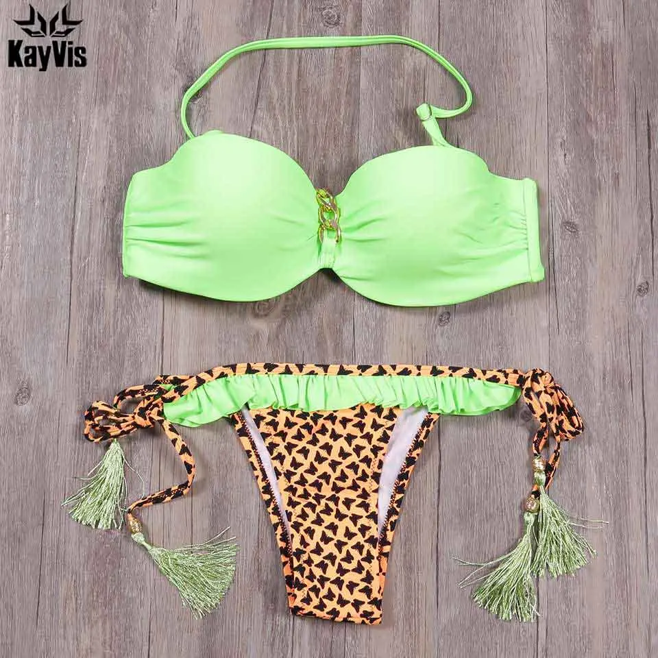 KayVis новинка сексуальный купальник с низкой талией пуш ап бикини плюс размер для