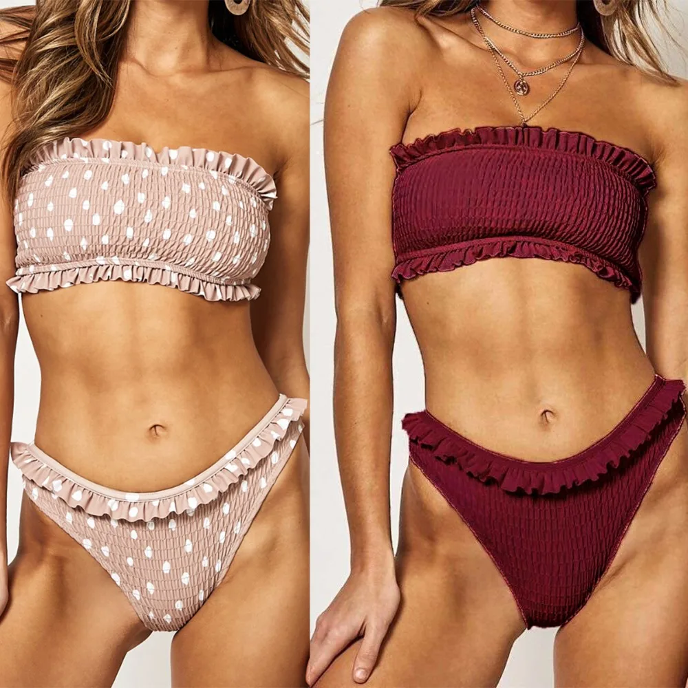 Летний женский сексуальный комплект из двух предметов с бюстгальтером оборками