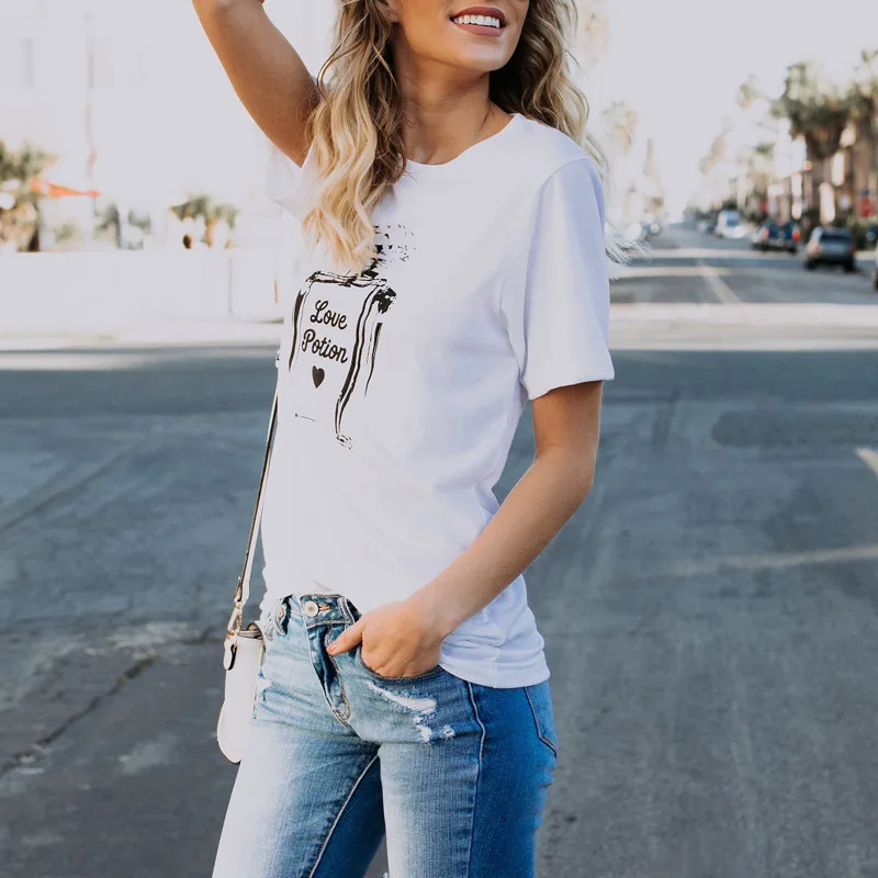 Эстетическое Для женщин флакон духов печатных футболка Топы с графическим
